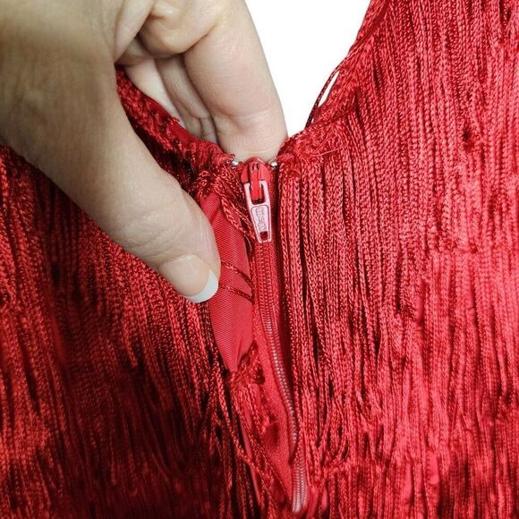 Vintage Roberta 80s Does 20s Flapper Fringe Cocktail Dress Womens Size 3 Red Gat - Picture 5 of 7
